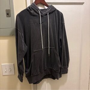 Men’s Nike velour Dark Gray Hoodie with White Drawstrings size medium